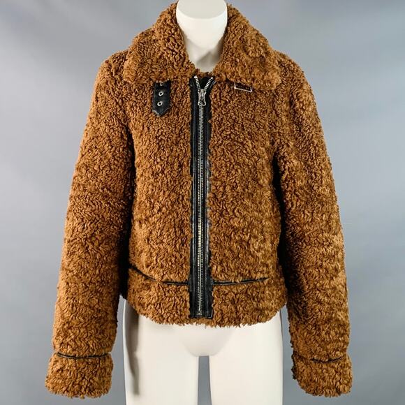 STAND STUDIO Size M Audrey Brown Black Polyester Faux Fur Teddy Jacket - Picture 1 of 7